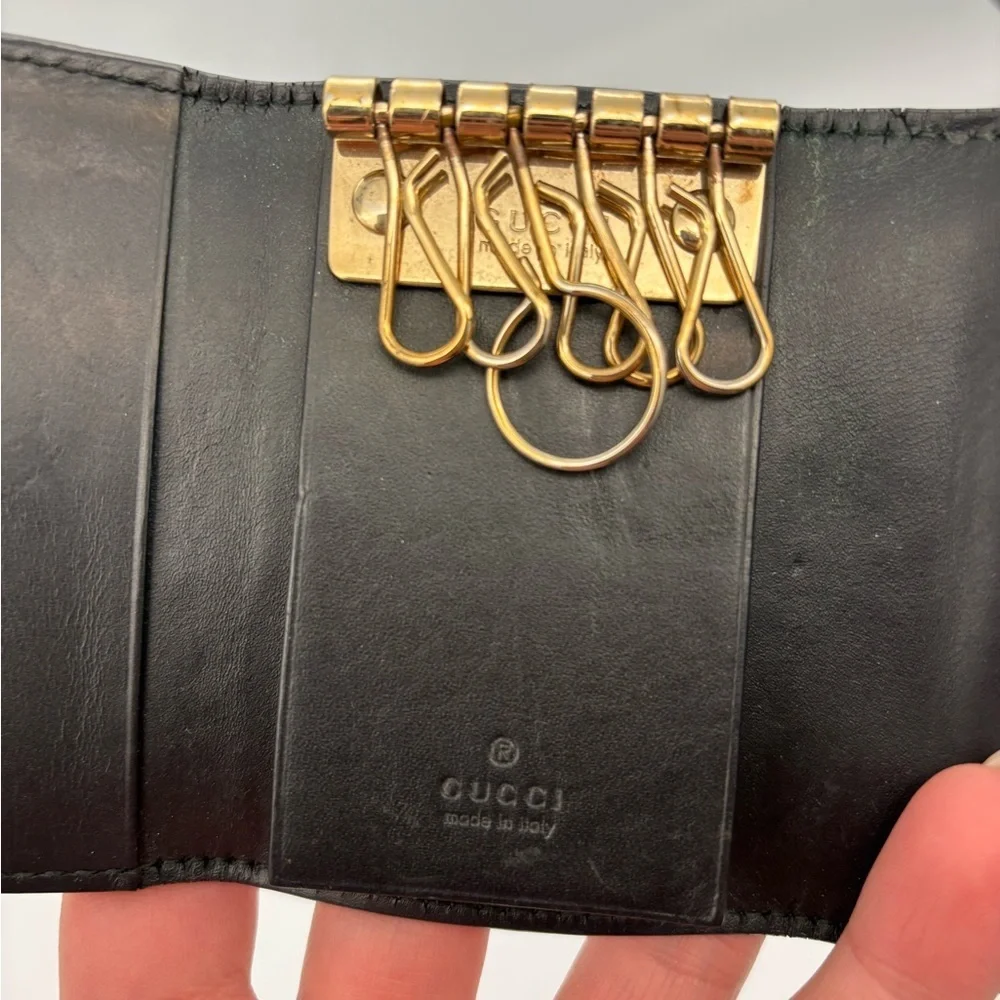 Gucci Black Leather Key Holder with Gold Hardware